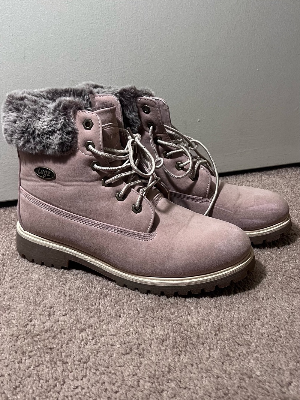 Lugz Blush Pink Faux-Fur Lace-Up Ankle Booties